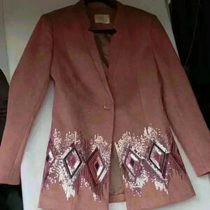Women's M/L mauve velvet suede sequined unstructured blazer SDF line 42 glitter